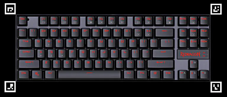 Vertically mounted keyboard with ArUco markers at the four corners