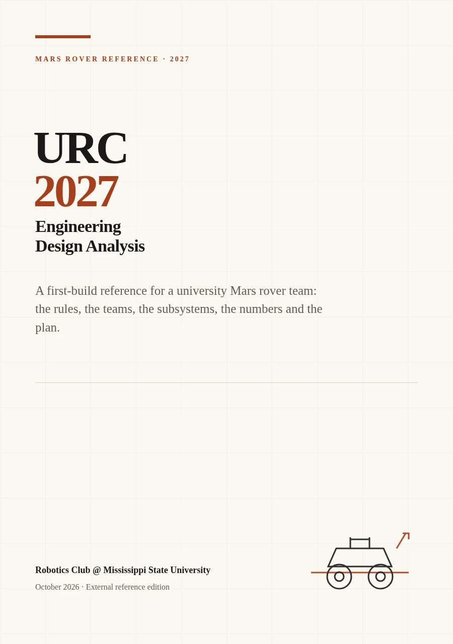 Cover of the print edition of URC 2027: Engineering Design Analysis
