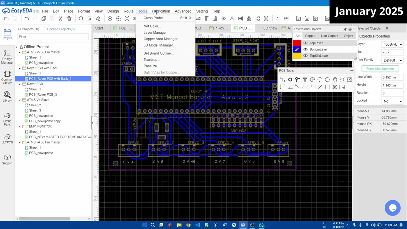 The team’s custom rover board in a schematic editor