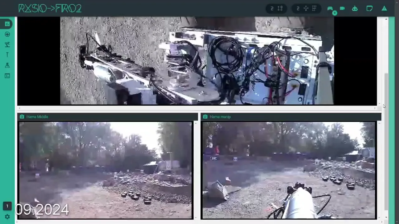 Tiled operator interface showing separate rover and manipulator camera feeds